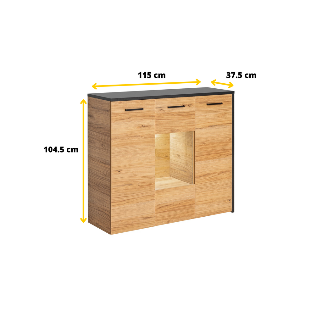 Unidad de pared TORONTO - Conjunto de muebles de salón - Negro Mate / Roble Warmia