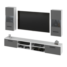 MIRANDA - Mueble TV colgante - 4 armarios - Blanco Mate / Gris Antracita