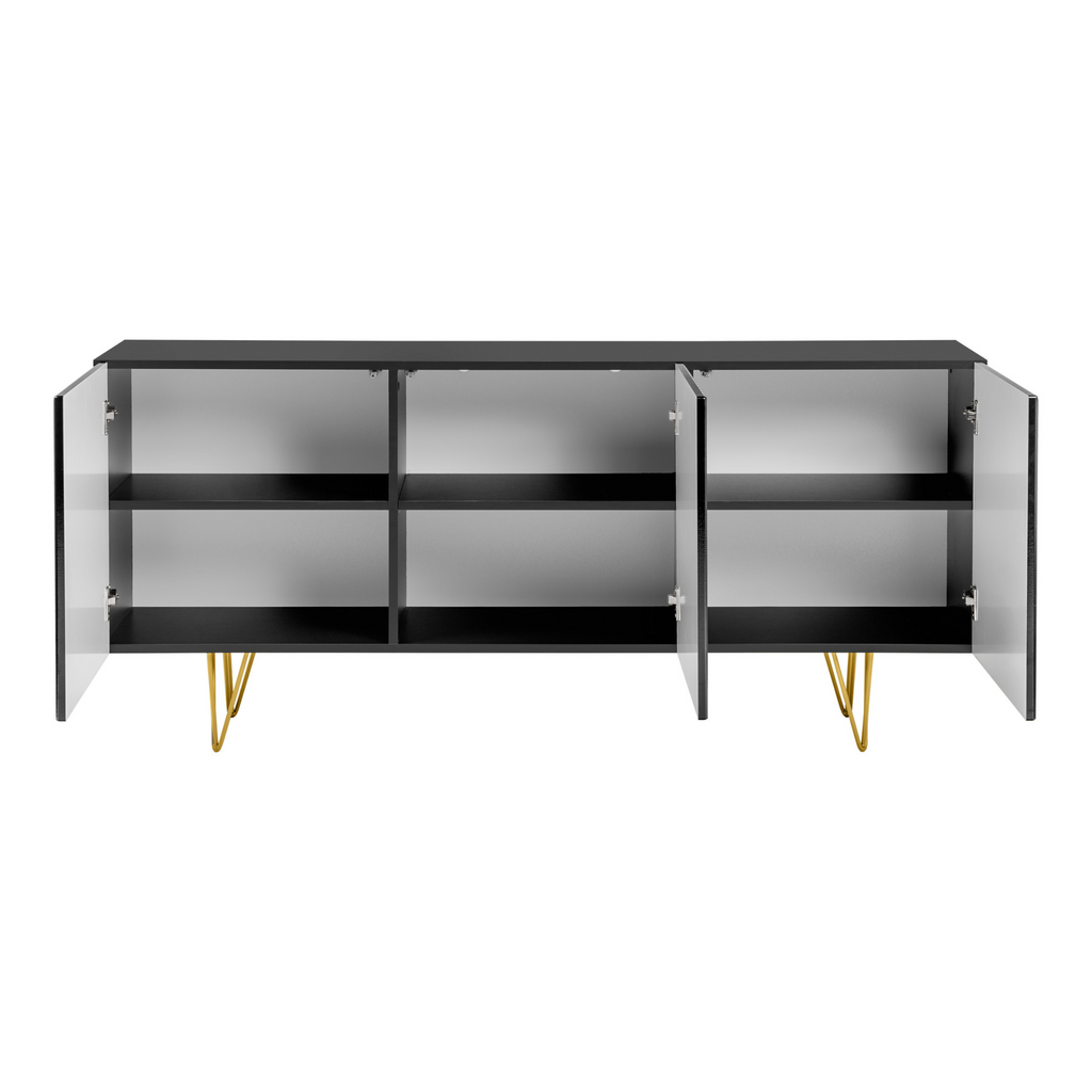 PIRÁMIDE - Aparador con frentes/puertas de MDF fresado en 3D - Negro mate