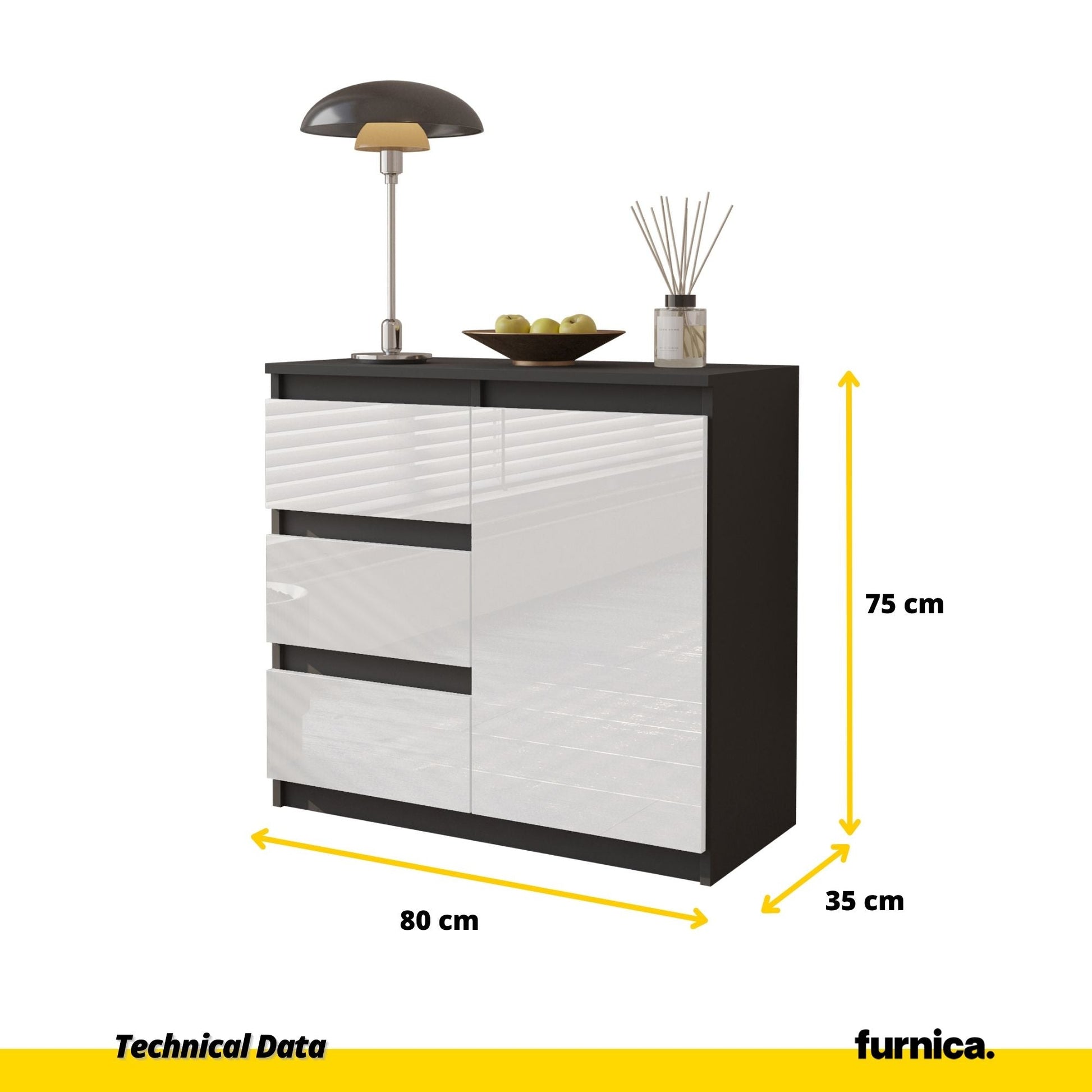 MIKEL - Cómoda de 3 cajones y 1 puerta - Armario de almacenamiento para dormitorio - Aparador - Antracita / Blanco (2)