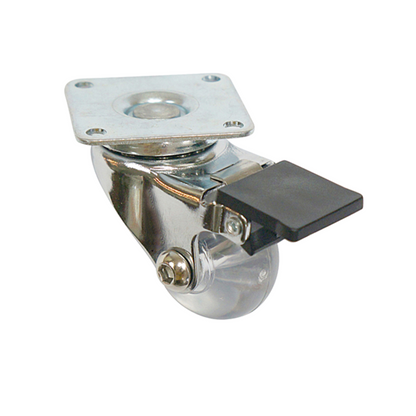 Rueda de mueble con placa de montaje y freno - Transparente - Cromo - Ø3.5cm – Furnica