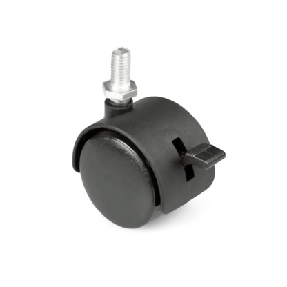 Rueda giratoria de plástico para muebles con rosca de 8 mm y freno - Ø40 mm – Furnica