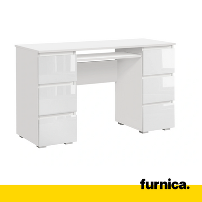 CUBA - Escritorio de computadora con 6 cajones de apertura push to open y bandeja para teclado A78cm A130cm P50cm - Blanco / Blanco Brillante