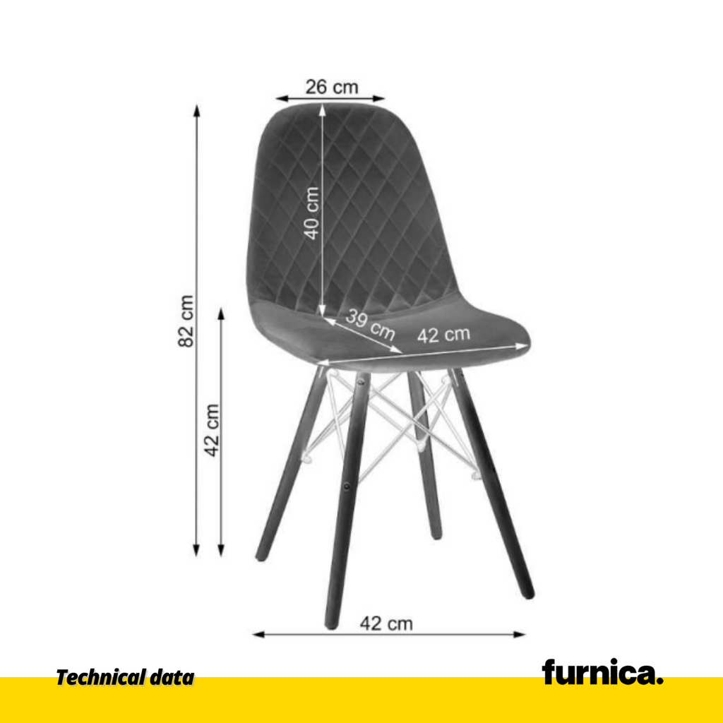 GIUSSEPPE - Silla de comedor / oficina de terciopelo acolchado con patas de madera - Gris