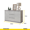 MIKEL - Cómoda de 3 cajones y 2 puertas - Armario de almacenamiento para dormitorio - Aparador - Hormigón / Blanco Brillante - A75cm A120cm P35cm
