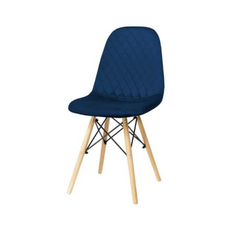 GIUSSEPPE - Silla de comedor / oficina de terciopelo acolchado con patas de madera - Azul Marino