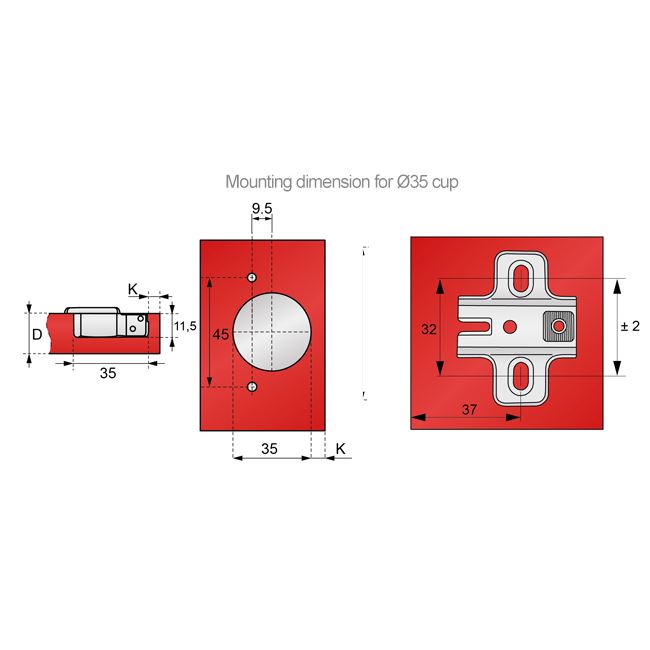 Bisagra de 165º, placa de montaje H2 con tornillos EURO, puertas con solapamiento (9) – Furnica