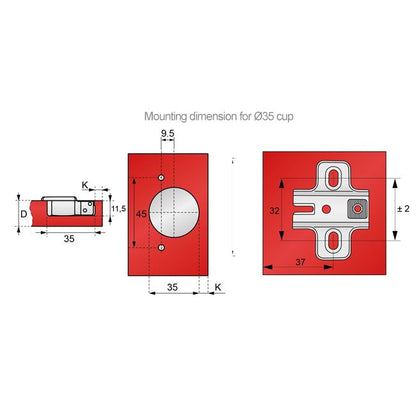 Bisagra de 165º, placa de montaje H2 con tornillos EURO, puertas con solapamiento (9) – Furnica