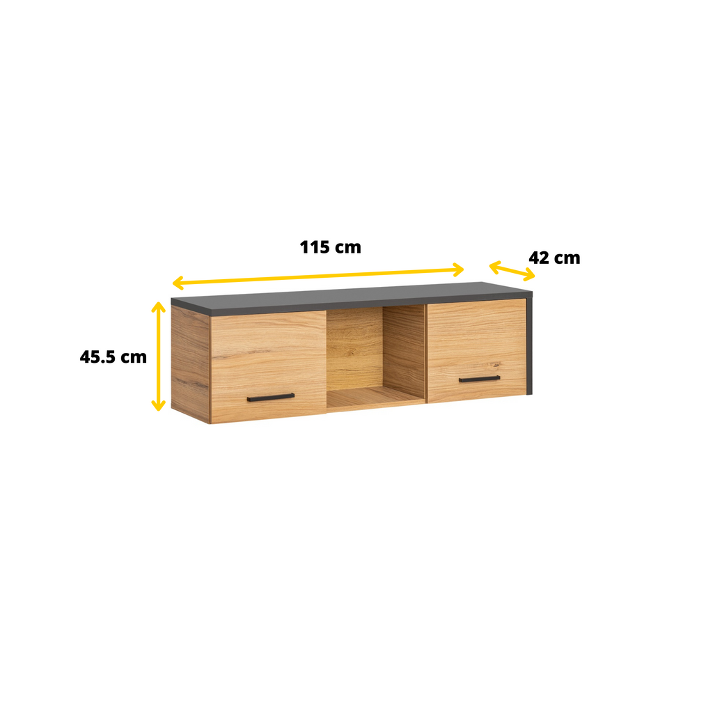 Unidad de pared TORONTO - Conjunto de muebles de salón - Negro Mate / Roble Warmia