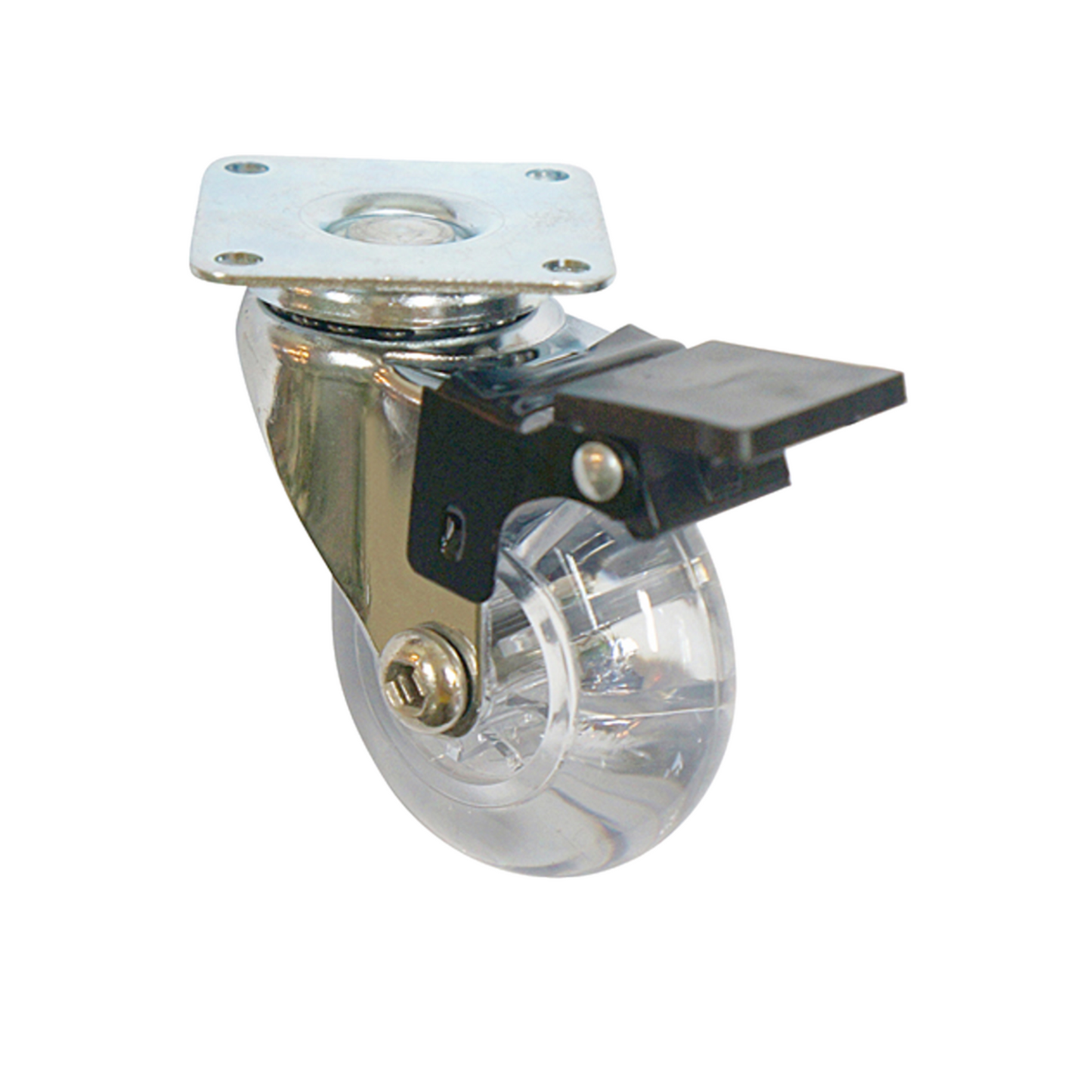 Rueda de mueble con placa de montaje y freno - Transparente - Cromo - Ø5.0cm – Furnica