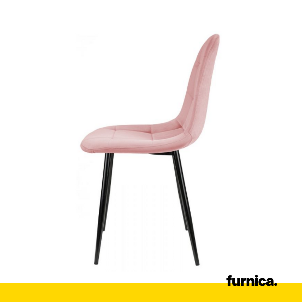 ROBERTO - Silla de comedor / oficina de terciopelo acolchado con patas de metal negro - Rosa