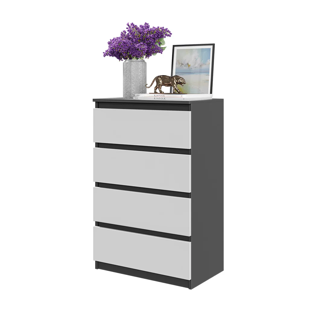 GABRIEL - Cómoda de 4 cajones - Armario de almacenamiento para el dormitorio - Aparador - Antracita / Blanco Mate A92cm