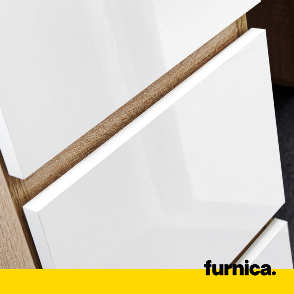 BRUNO - Escritorio de ordenador con 3 cajones y bandeja para teclado A76cm A90cm P50cm Izquierda - Roble Sonoma / Blanco Mate