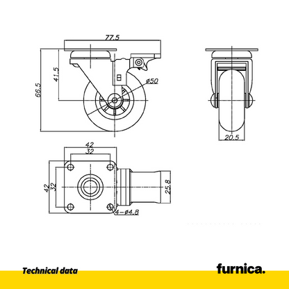 Rueda de mueble con placa de montaje y freno - Transparente - Cromo - Ø5.0cm (2) – Furnica