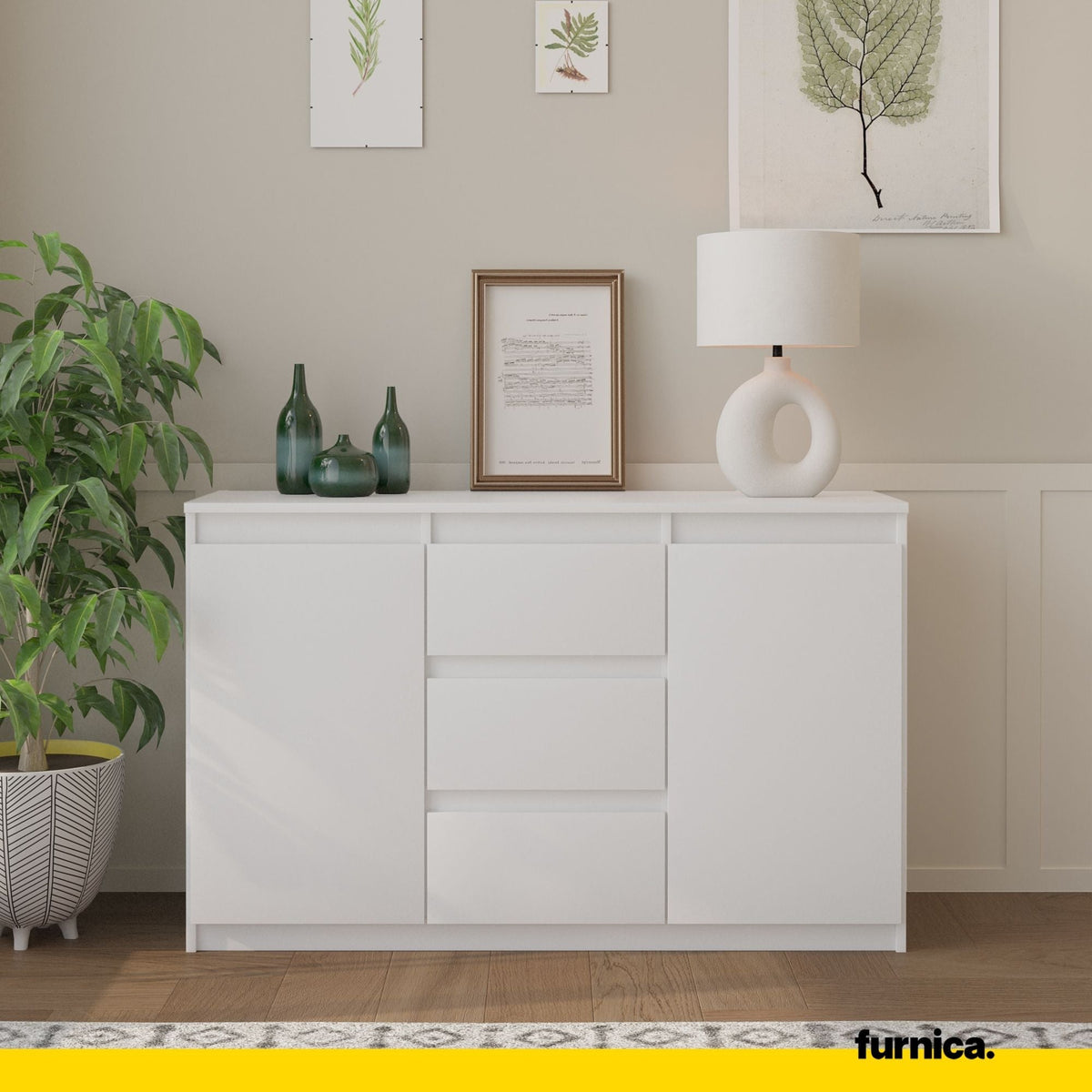 MIKEL - Cómoda de 3 cajones y 2 puertas - Armario de almacenamiento para dormitorio - Aparador - Blanco Mate - A75cm (3)
