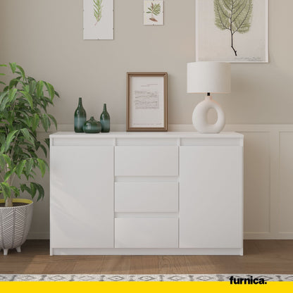 MIKEL - Cómoda de 3 cajones y 2 puertas - Armario de almacenamiento para dormitorio - Aparador - Blanco Mate - A75cm (3)
