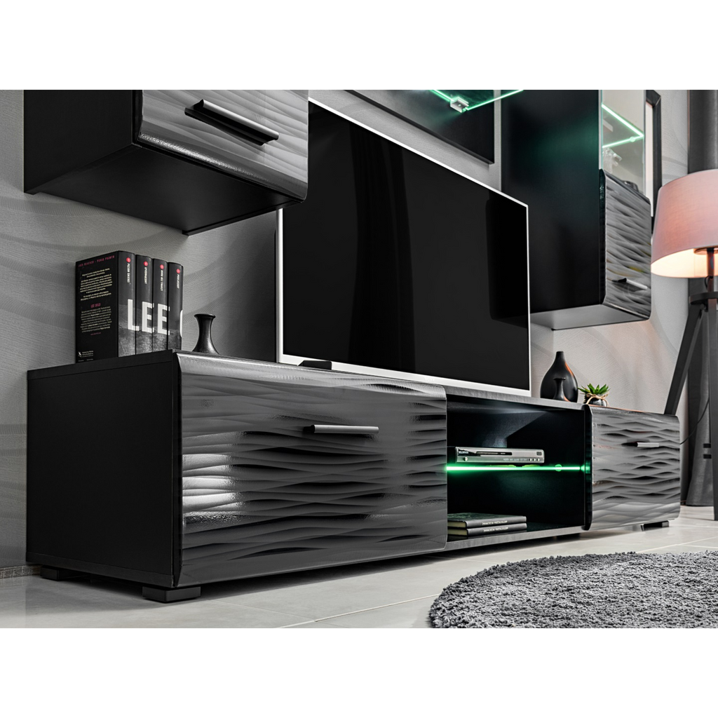 Unidad de pared BLADE MINI - Conjunto de muebles de salón - Negro Mate / Sahara 3D