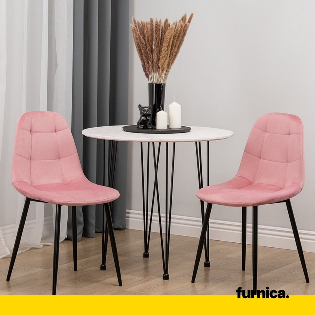 ROBERTO - Silla de comedor / oficina de terciopelo acolchado con patas de metal negro - Rosa