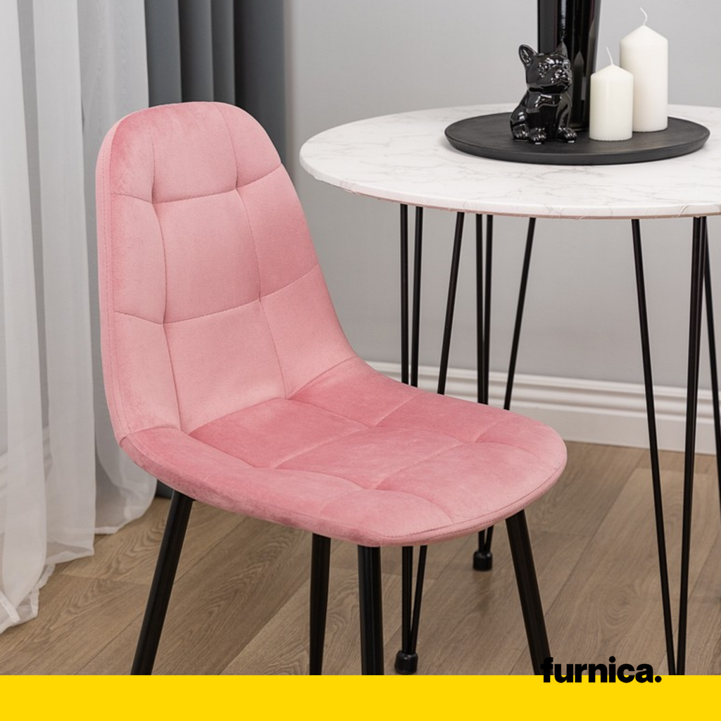 ROBERTO - Silla de comedor / oficina de terciopelo acolchado con patas de metal negro - Rosa