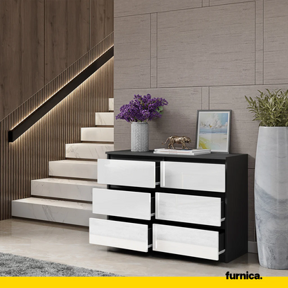 GABRIEL - Cómoda de 6 cajones - Armario de almacenamiento para el dormitorio - Aparador - Antracita / Blanco Brillante - (3)