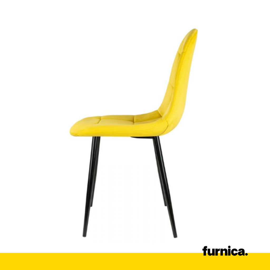 ROBERTO - Silla de comedor / oficina de terciopelo acolchado con patas de metal negro - Amarillo