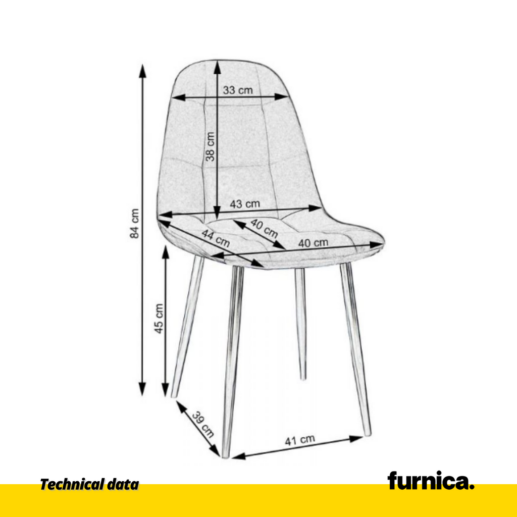 ROBERTO - Silla de comedor / oficina de terciopelo acolchado con patas de metal negro - Amarillo