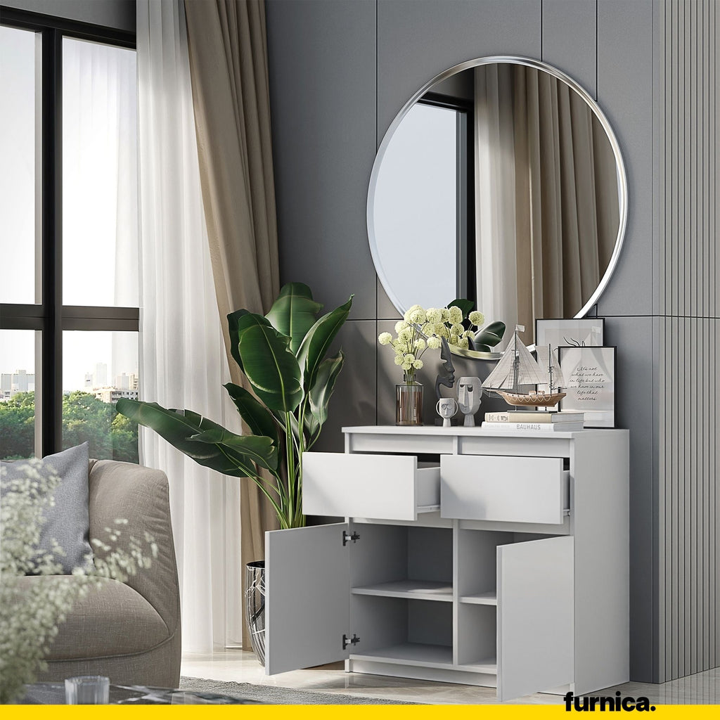 NOAH - Cómoda de 2 cajones y 2 puertas - Armario de almacenamiento para dormitorio - Aparador - Blanco Mate - A75cm A80cm P35cm
