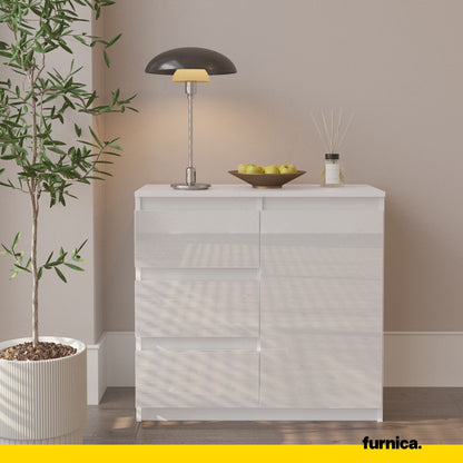 MIKEL - Cómoda de 3 cajones y 1 puerta - Armario de almacenamiento para dormitorio - Blanco Mate / Blanco Brillante - (3)