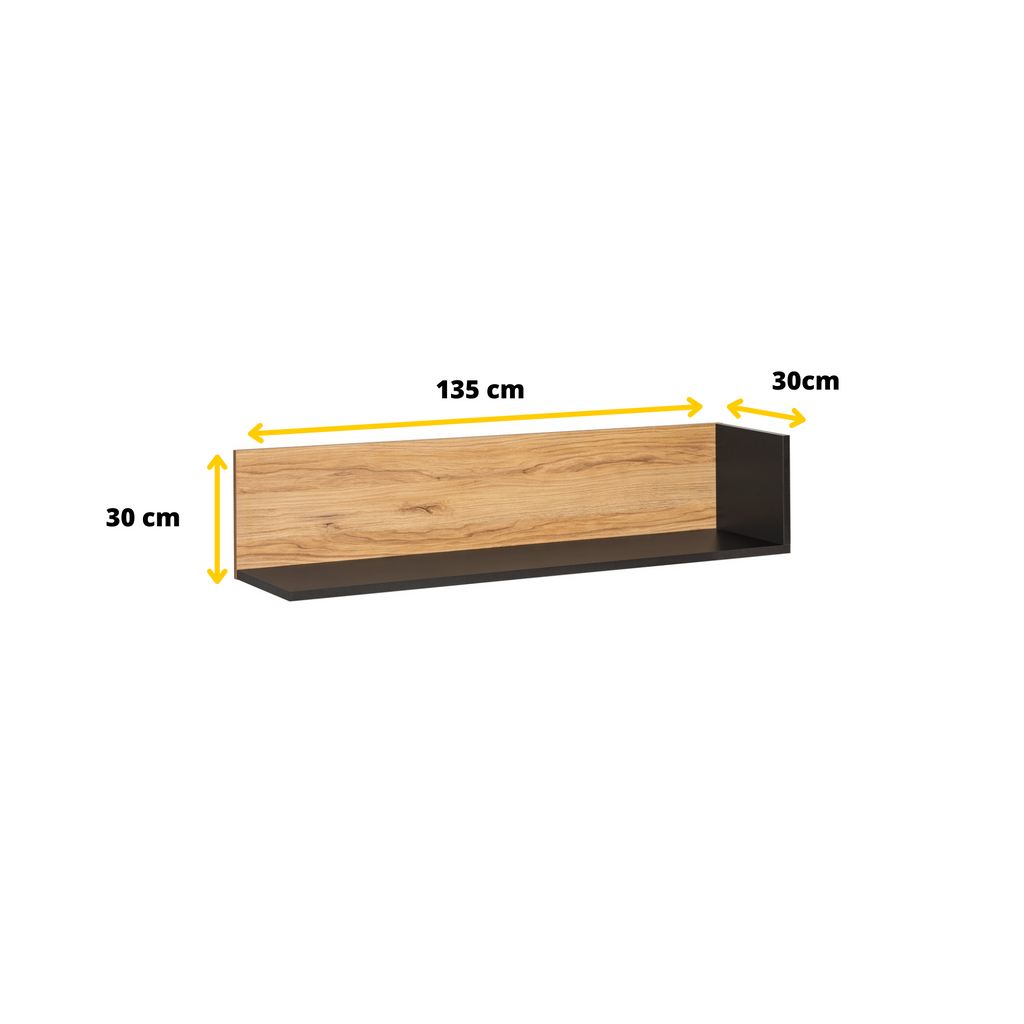 Unidad de pared TORONTO - Conjunto de muebles de salón - Negro Mate / Roble Warmia