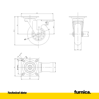 Rueda de mueble con placa de montaje y freno - Transparente - Cromo - Ø7.5cm (2) – Furnica