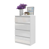 GABRIEL - Cómoda de 4 cajones - Armario de almacenamiento para dormitorio - Blanco Mate / Blanco Brillante A92cm A60cm P33cm