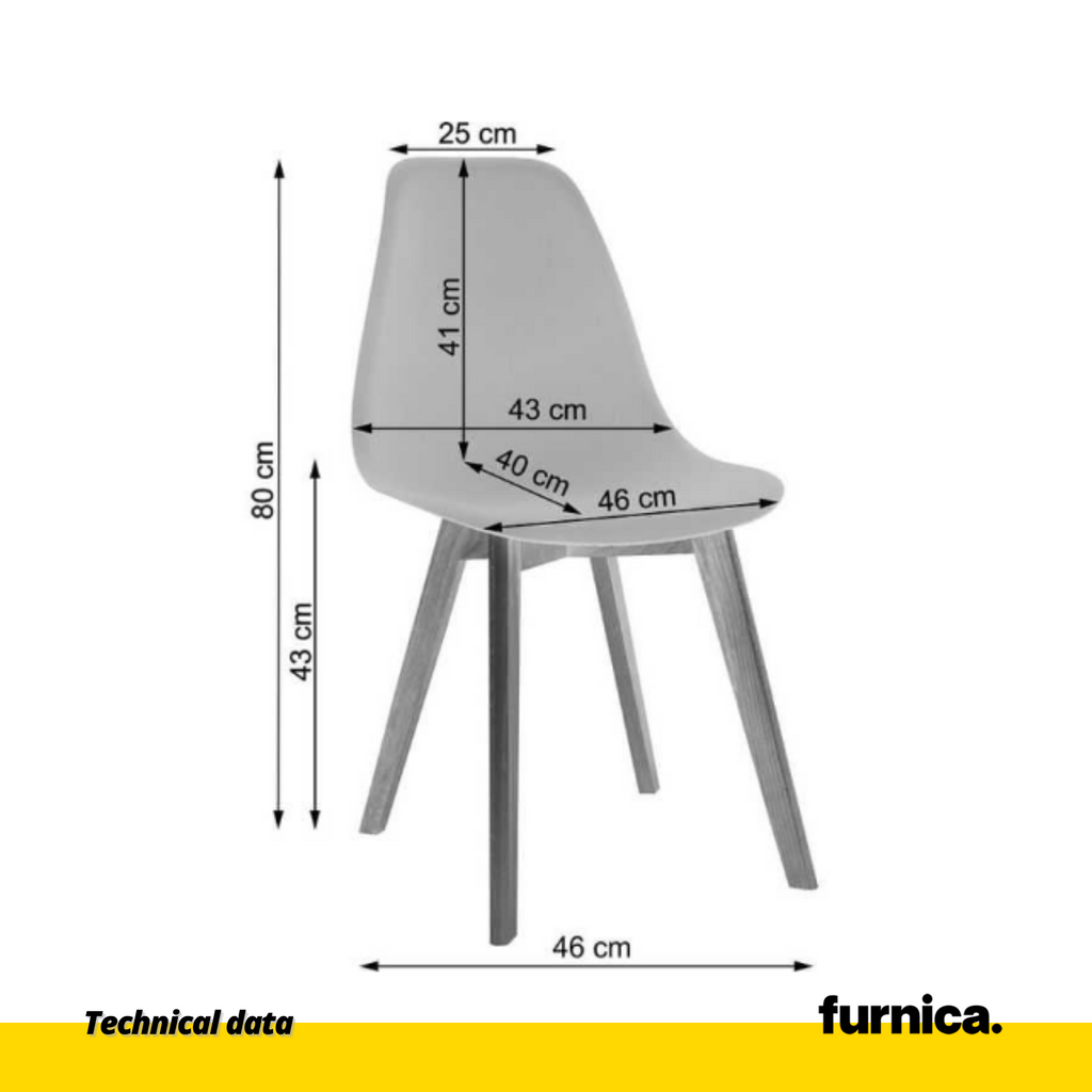MARCELLO - Silla de plástico para comedor/oficina con patas de madera - Gris