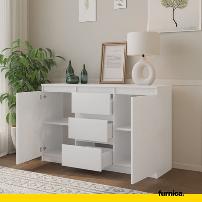 MIKEL - Cómoda de 3 cajones y 2 puertas - Armario de almacenamiento para dormitorio - Aparador - Blanco Mate - A75cm (5)