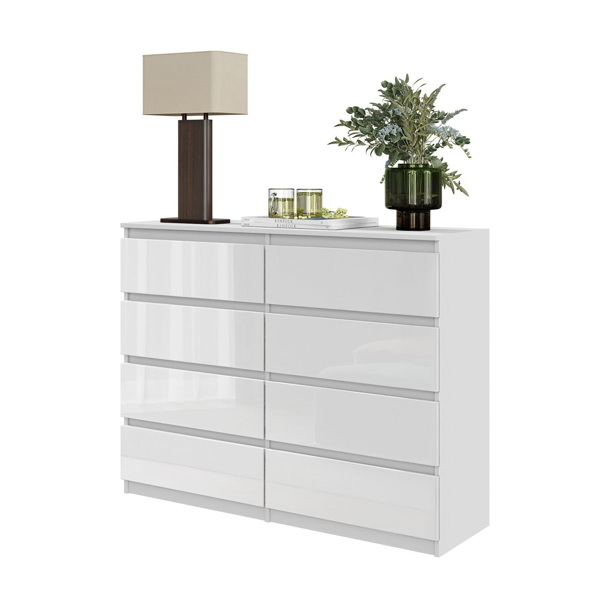 GABRIEL - Cómoda de 8 cajones - Armario de almacenamiento para el dormitorio - Aparador - Blanco Brillante - A92cm A120cm