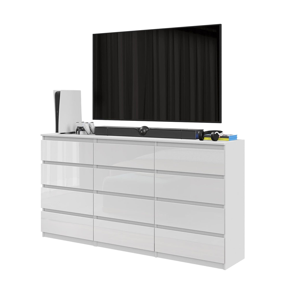 GABRIEL - Cómoda de 12 cajones (8+4) - Armario de almacenamiento para el dormitorio - Aparador - Blanco Brillante - A92cm