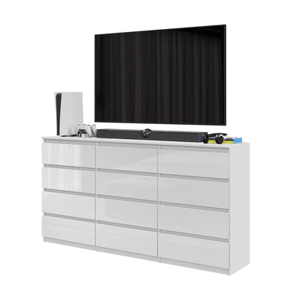 GABRIEL - Cómoda de 12 cajones (8+4) - Armario de almacenamiento para el dormitorio - Aparador - Blanco Brillante - A92cm