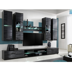 Unidad de pared BLADE - Conjunto de muebles de salón - Negro Mate / Sahara 3D