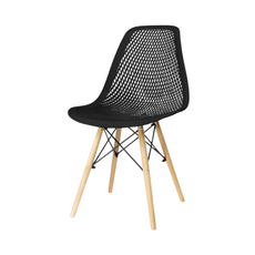 LUCA - Silla de plástico perforado para comedor / oficina con patas de madera - Negro