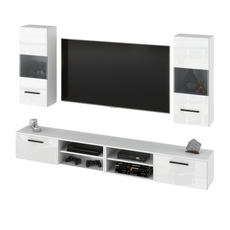 MIRANDA - Mueble TV colgante - 4 armarios - Blanco Mate / Blanco Brillante