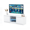 MARCO - Mueble TV con 2 puertas y 1 estante de vidrio - A45cm A120cm P35cm - Blanco Mate