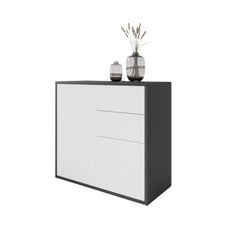 CAMILLE - Aparador de empuje para abrir con 2 puertas y 2 cajones - Antracita / Blanco mate H74cm W80cm D36cm