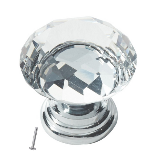 Forma de diamante - Pomo de armario con efecto de vidrio de cristal - Ø30mm - Cromo – Furnica