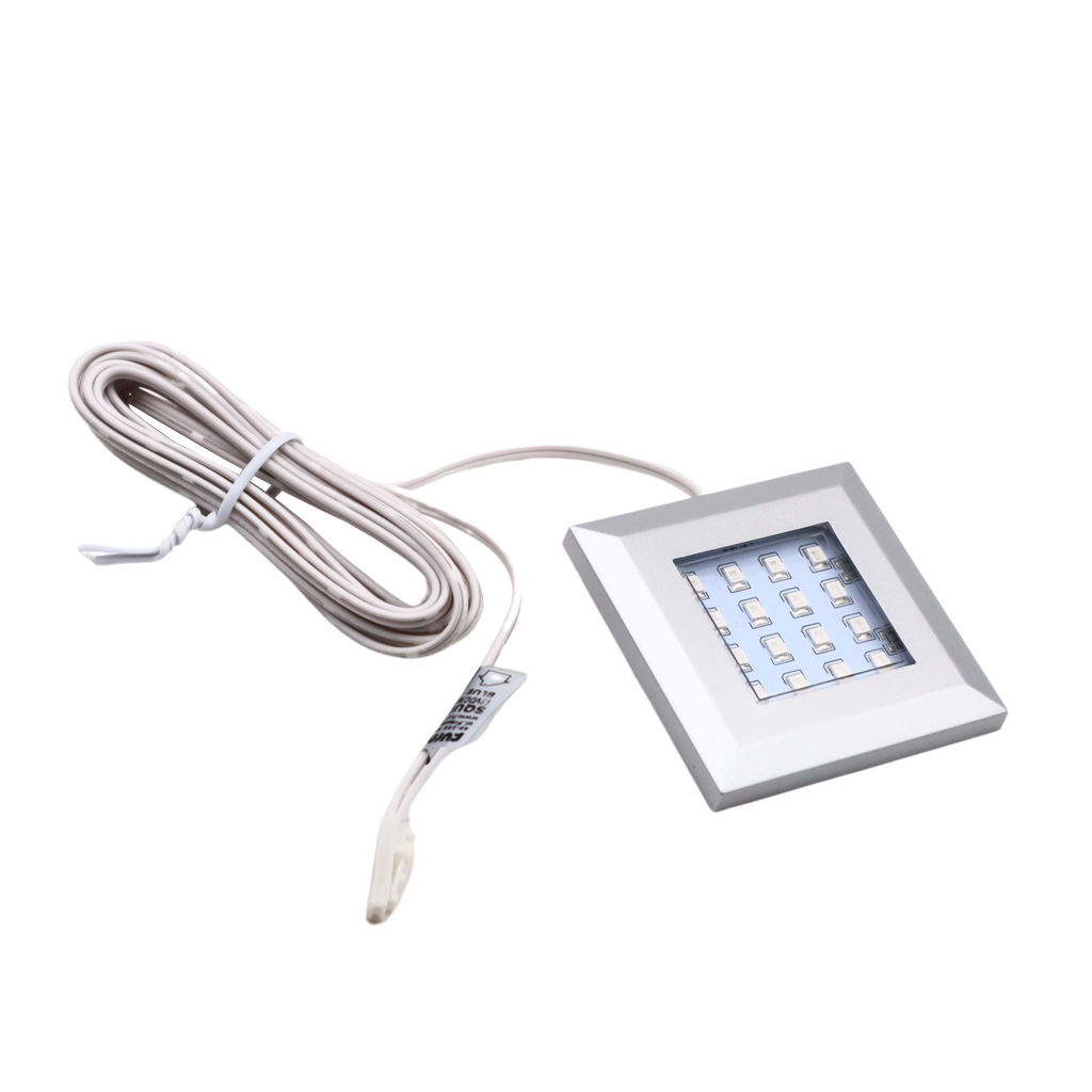 Lámpara de mueble LED cuadrada x2, color azul claro, longitud del cable: 2m + cable de alimentación con interruptor de pie