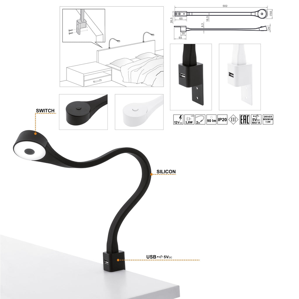 Lámparas LED de 2 habitaciones con USB + fuente de alimentación (F02)