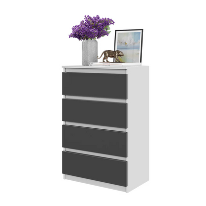 GABRIEL - Cómoda de 4 cajones - Armario de almacenamiento para el dormitorio - Aparador - Blanco Mate / Antracita A92cm