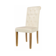 ANDREA - Silla de comedor / oficina de terciopelo acolchado con patas de madera - Beige