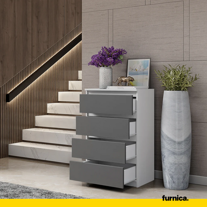 GABRIEL - Cómoda de 4 cajones - Armario de almacenamiento para el dormitorio - Aparador - Blanco Mate / Antracita A92cm (3)