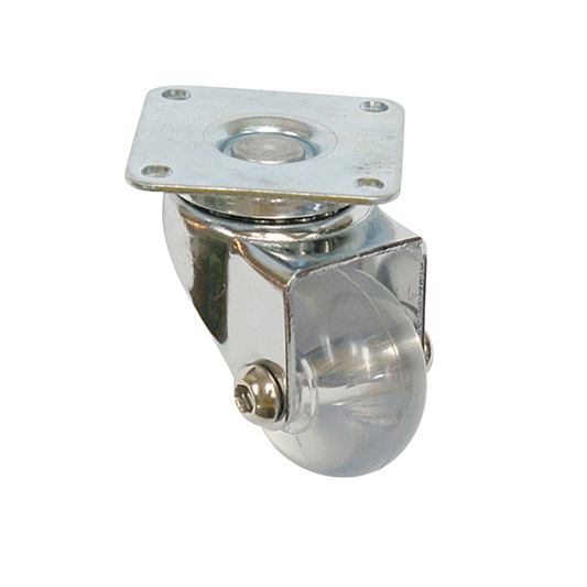 Rueda de mueble con placa de montaje - transparente - cromada - Ø3.5cm – Furnica