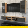 MIRANDA - Mueble TV colgante - 4 armarios - Roble Wotan / Gris Antracita
