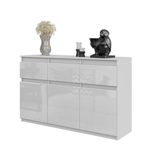 NOAH - Cómoda de 3 cajones y 3 puertas - Armario de almacenamiento para dormitorio - Blanco Mate / Blanco Brillante - A75cm